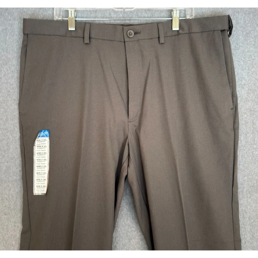 NEW! Haggar Dress Pants Mens 40x 30 Gray Stretch Classic Fit No Iron Flat Front